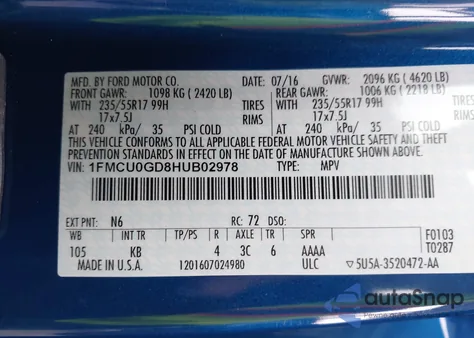 2017 Ford Escape Se from USA, damaged, VIN 1FMCU0GD8HUB02978